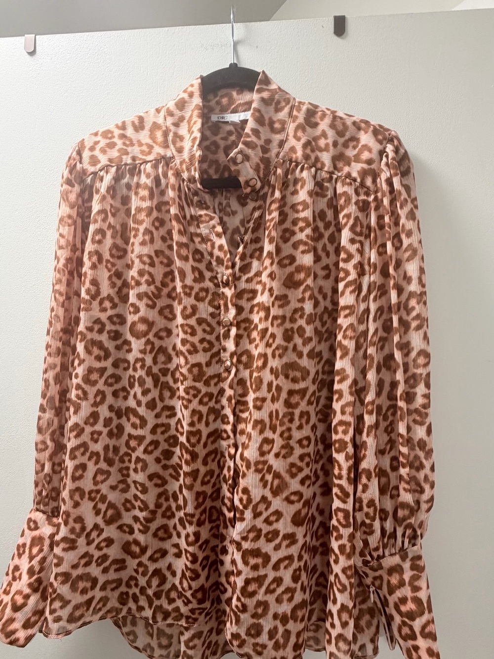DR2 Leopard Print Button-Front Blouse in Tan and Brown